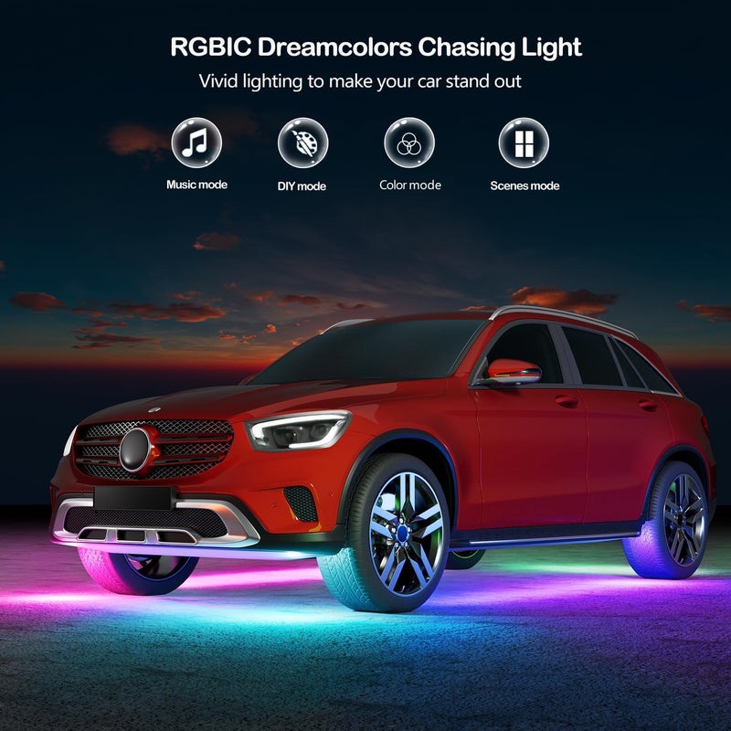 Glowlendra Underglow Car Lights, 4 pcs RGB-IC Smart LED Lights with APP and Remote Control, 16 Million Colors DIY Sound Active Function Music Mode, Underglow Kit for Car, SUVs, Trucks (Dream Color) - Image 2